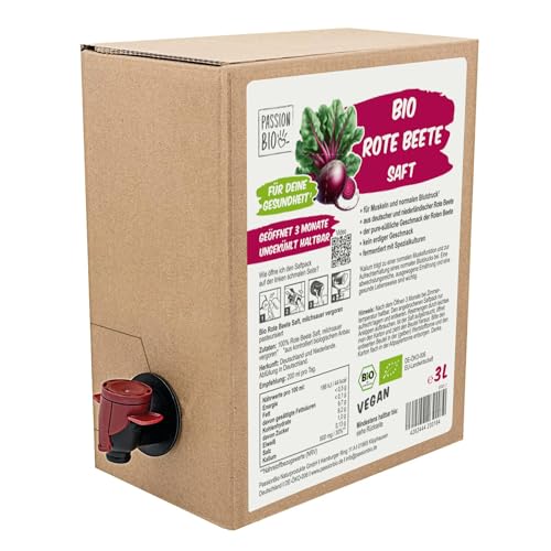 Bio Rote Beete Saft 3 Liter Box - Aus deutscher und niederländischer Rote Beete - Vegan, kein erdiger Geschmack, mit Spezialkulturen fermentierter Gemüsesaft