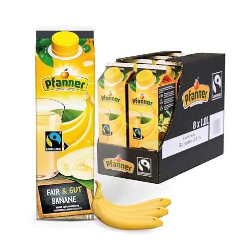 Pfanner Fairtrade Bananen Nektar (8 x 1 l) - min. 25 % Fruchtgehalt - fruchtig-milder Saft - Fruchtgetränk im Vorratspack
